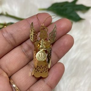 Vintage Gold Tone Filigree Angel Feather tree Christmas Ornaments 5 Pc Set